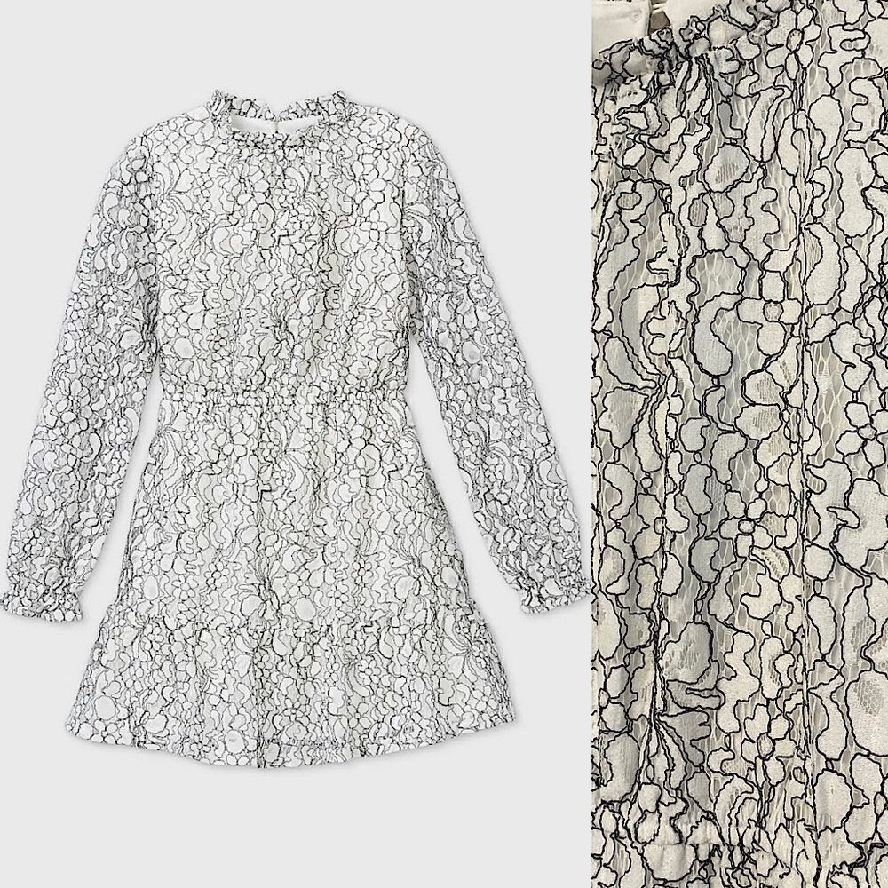 Art Class black and white lace long elastic cuff sleeve girl dress L 10/12